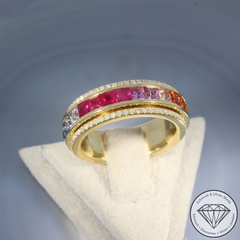 Wert 7990 € Diamant Saphir Dreh Ring in 585er 14 K Gelbgold - 105747
