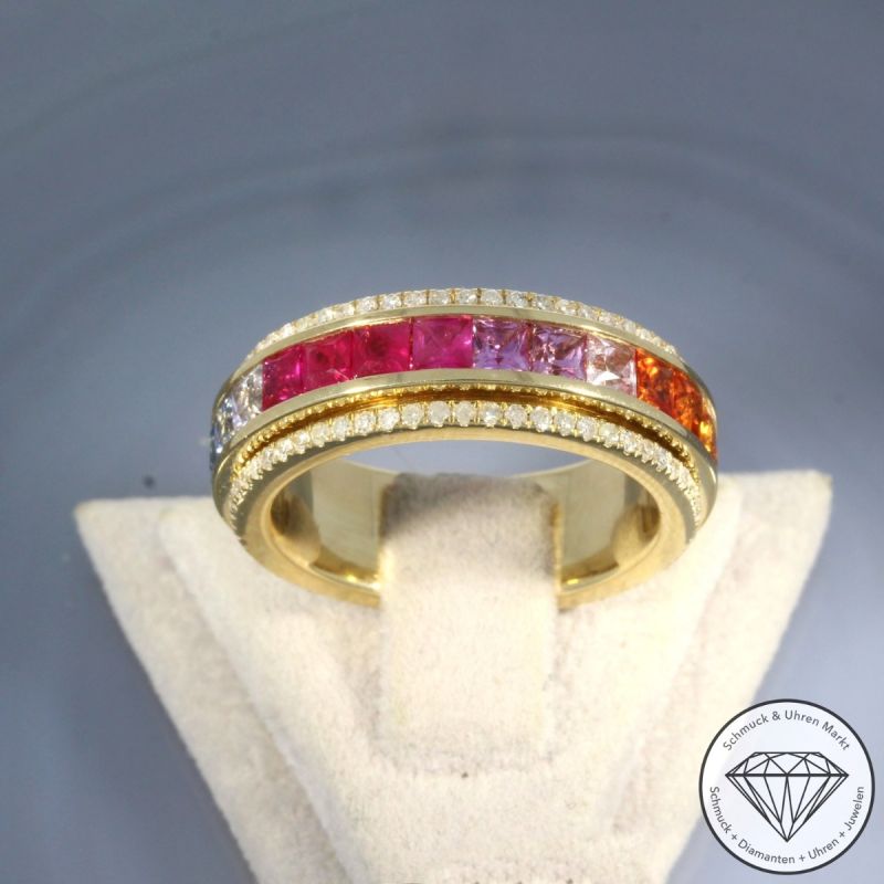 Wert 7990 € Diamant Saphir Dreh Ring in 585er 14 K Gelbgold - 105747