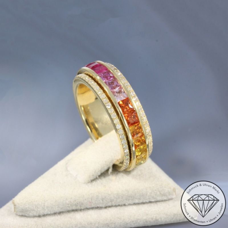 Wert 7990 € Diamant Saphir Dreh Ring in 585er 14 K Gelbgold - 105747