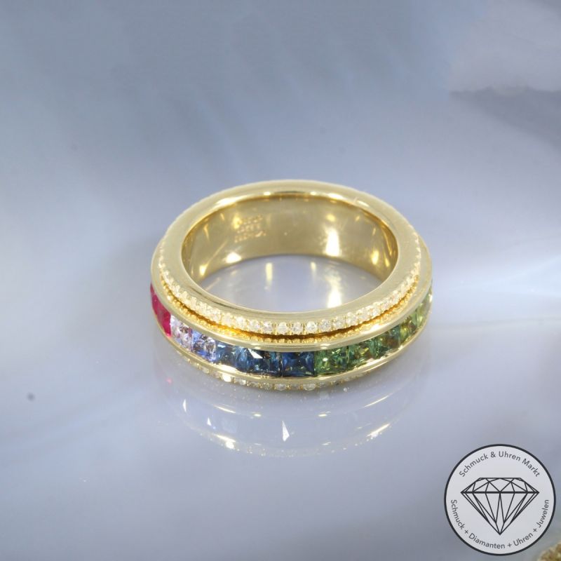 Wert 7990 € Diamant Saphir Dreh Ring in 585er 14 K Gelbgold - 105747