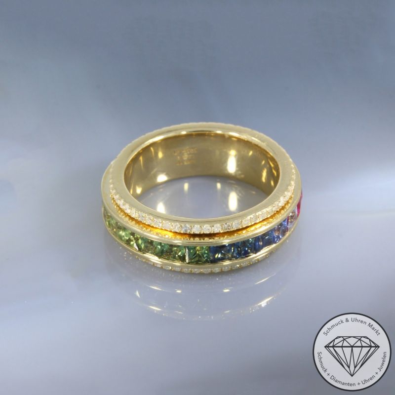 Wert 7990 € Diamant Saphir Dreh Ring in 585er 14 K Gelbgold - 105747