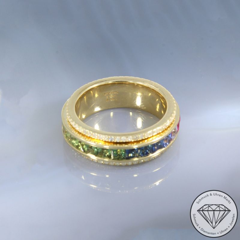Wert 7990 € Diamant Saphir Dreh Ring in 585er 14 K Gelbgold - 105747