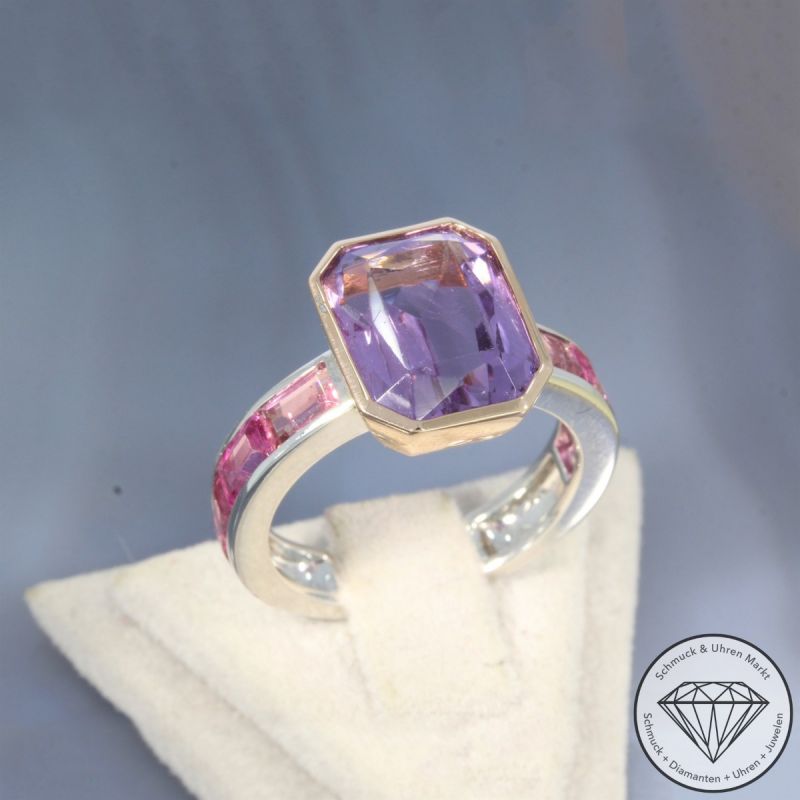 Wert 4090 € Bicolor Amethyst Turmalin Ring in 585er 14 K Gold - 105748