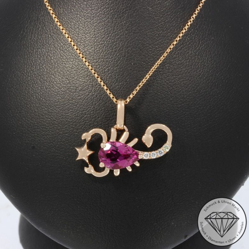 Wert 3390 € Brillant Turmalin Anhänger & Kette Scorpion in 585er 14 K Roségold - 105762