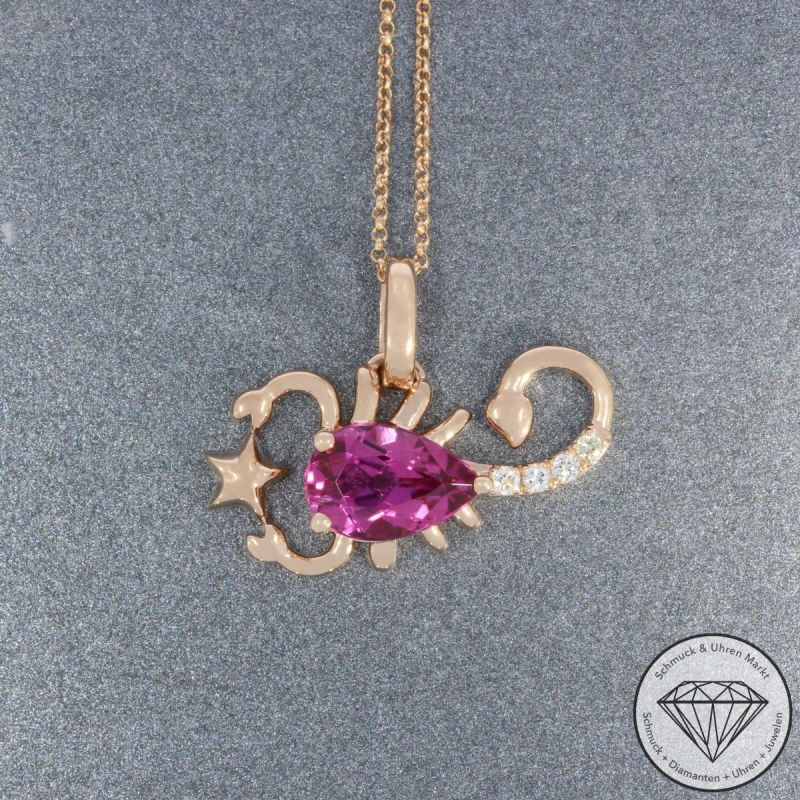Wert 3390 € Brillant Turmalin Anhänger & Kette Scorpion in 585er 14 K Roségold - 105762
