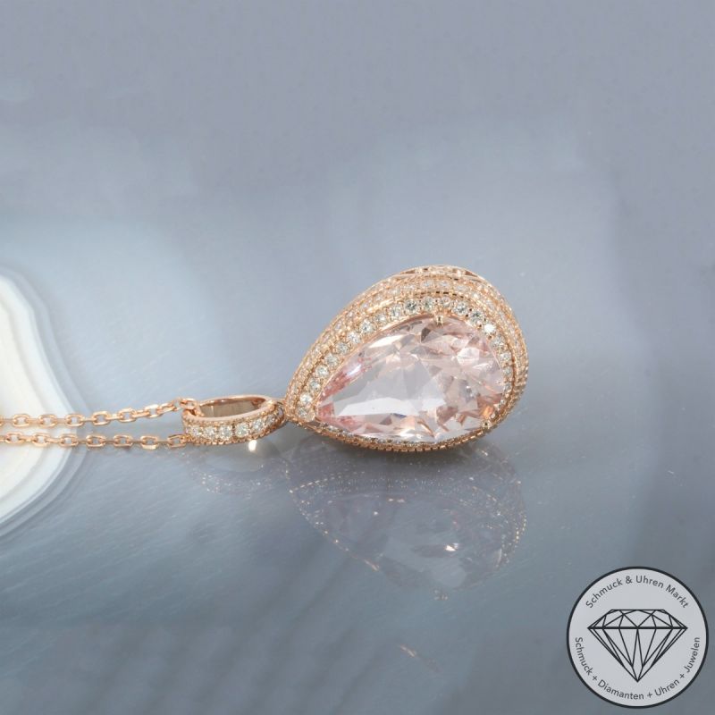 Wert 5790 € Brillant Morganit Anhänger & Kette in 585er 14 K Roségold - 105764