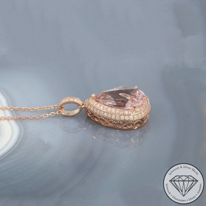 Wert 5790 € Brillant Morganit Anhänger & Kette in 585er 14 K Roségold - 105764