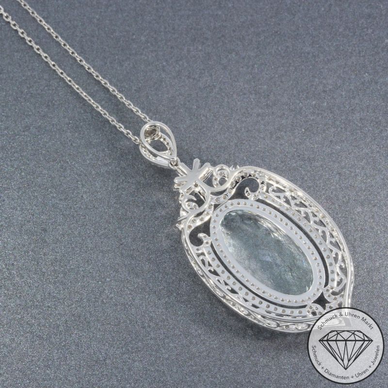 Wert 10650 € Brillant Diamant Aquamarin Anhänger & Kette in 585er 14 K Weißgold - 105765