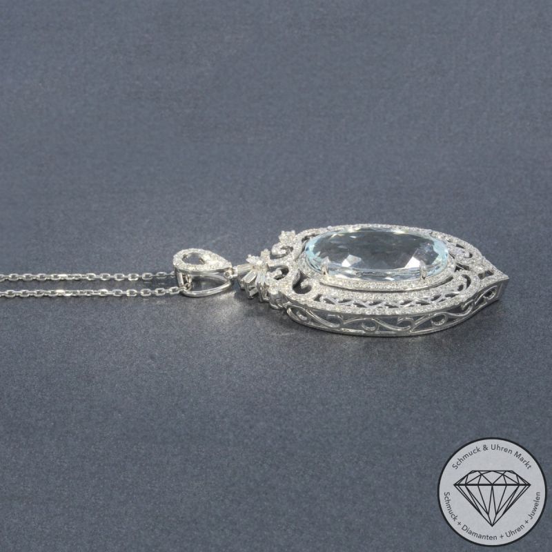 Wert 10650 € Brillant Diamant Aquamarin Anhänger & Kette in 585er 14 K Weißgold - 105765