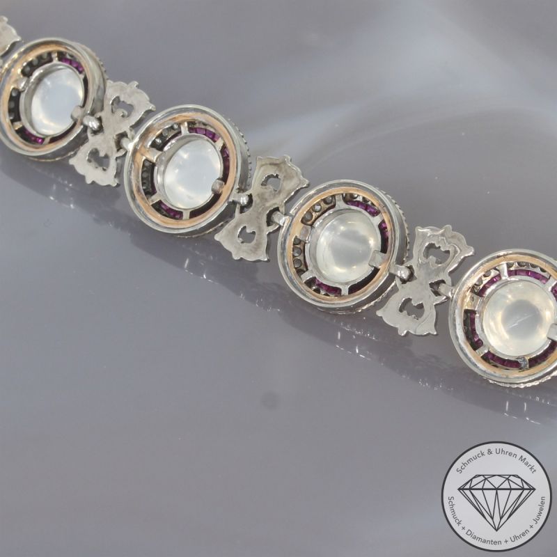 Wert 11500 € Diamant Rubin Mondstein Collier & Armband in 750er 18 K Weißgold - 105769