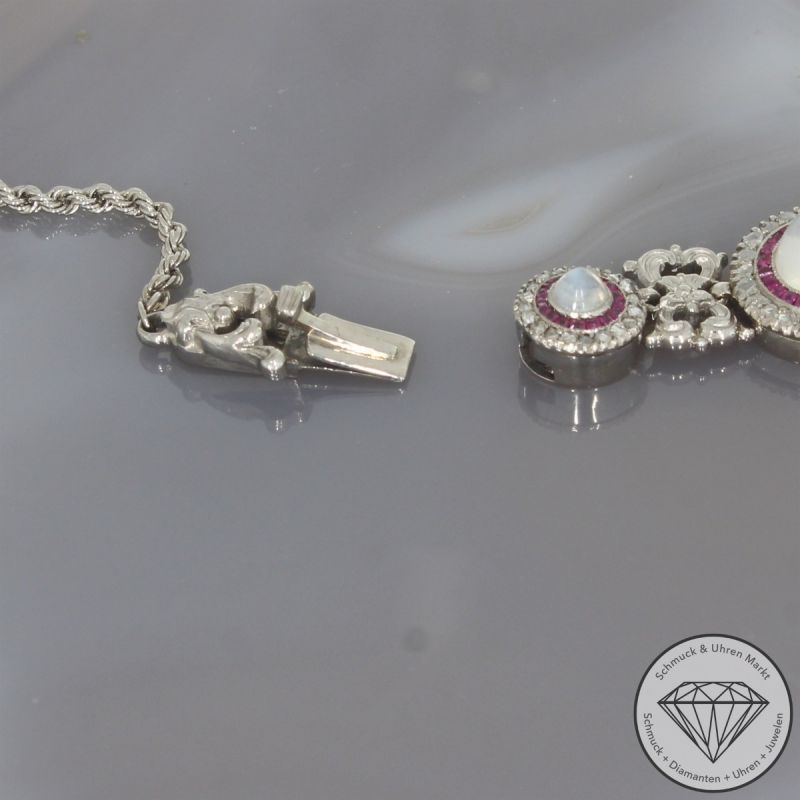 Wert 11500 € Diamant Rubin Mondstein Collier & Armband in 750er 18 K Weißgold - 105769
