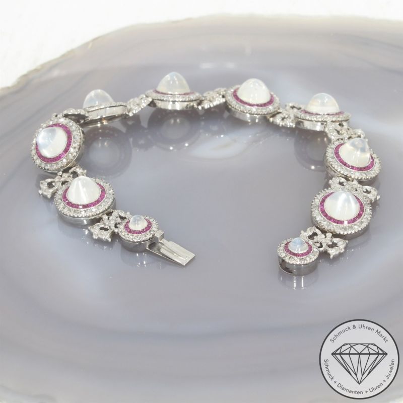 Wert 11500 € Diamant Rubin Mondstein Collier & Armband in 750er 18 K Weißgold - 105769