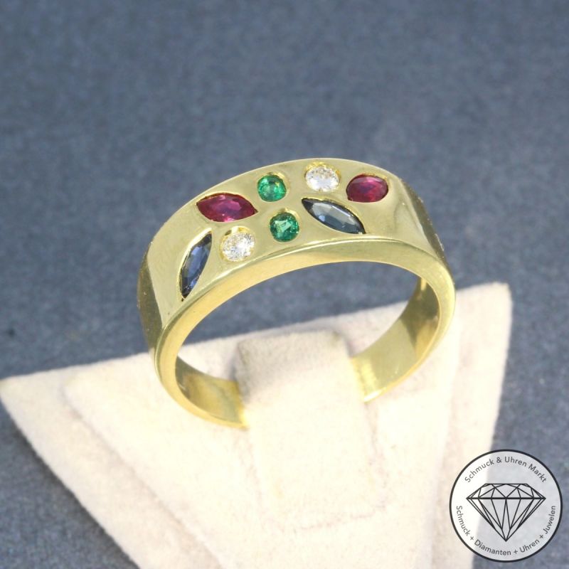 Wert 2150 € Brillant Farbedelstein Ring 750er/18 Karat Gelb Gold Größe 57 – 105804