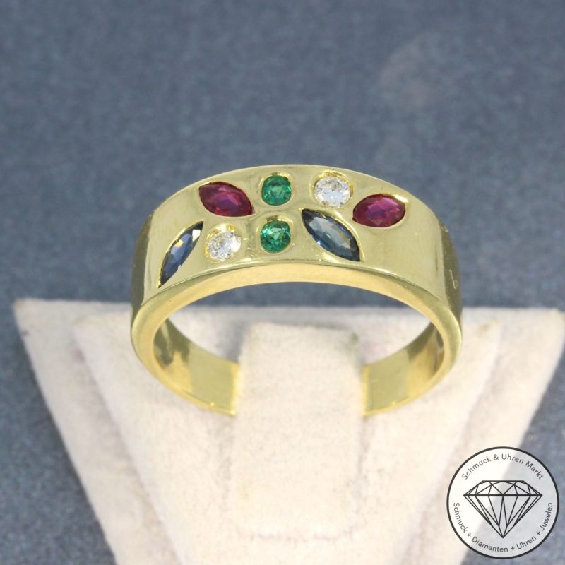 Wert 2150 € Brillant Farbedelstein Ring 750er/18 Karat Gelb Gold Größe 57 – 105804