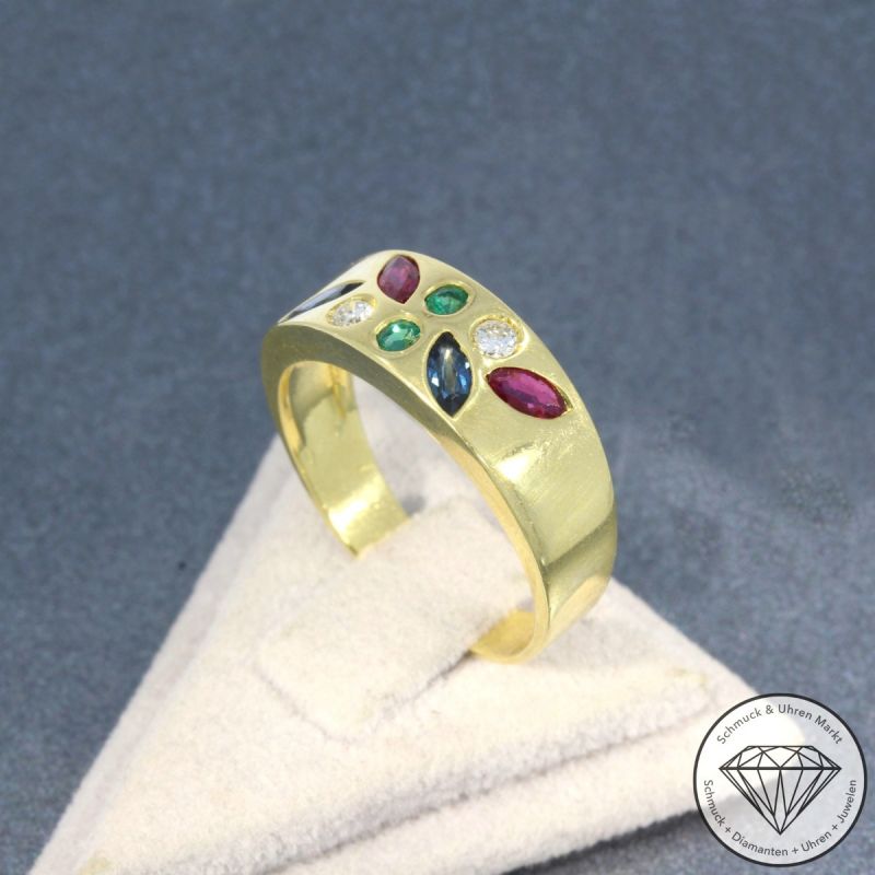 Wert 2150 € Brillant Farbedelstein Ring 750er/18 Karat Gelb Gold Größe 57 – 105804