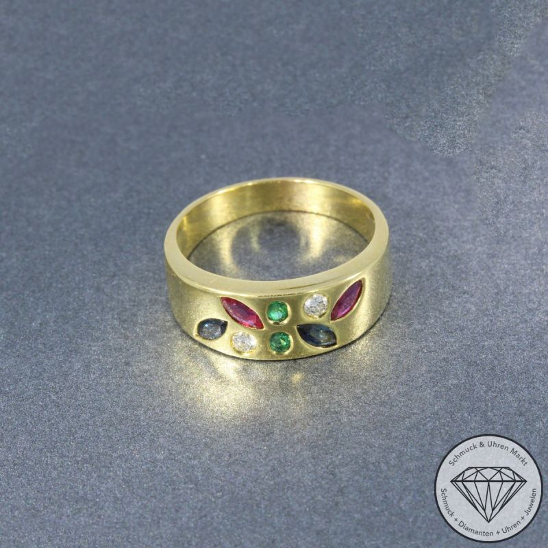 Wert 2150 € Brillant Farbedelstein Ring 750er/18 Karat Gelb Gold Größe 57 – 105804