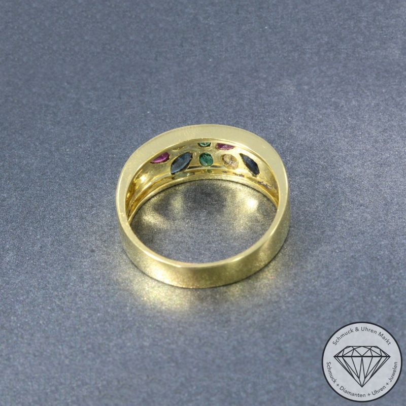 Wert 2150 € Brillant Farbedelstein Ring 750er/18 Karat Gelb Gold Größe 57 – 105804