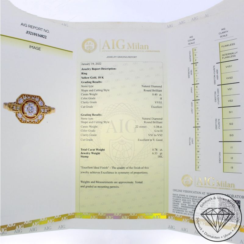 Wert 3850 € Brillant Ring in 750er 18 K Gelbgold AIG - 105817