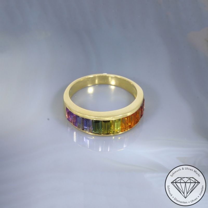 Wert 1790 € Farbedelstein Ring 750er/18 Karat Gelb Gold Größe 59 – 105818