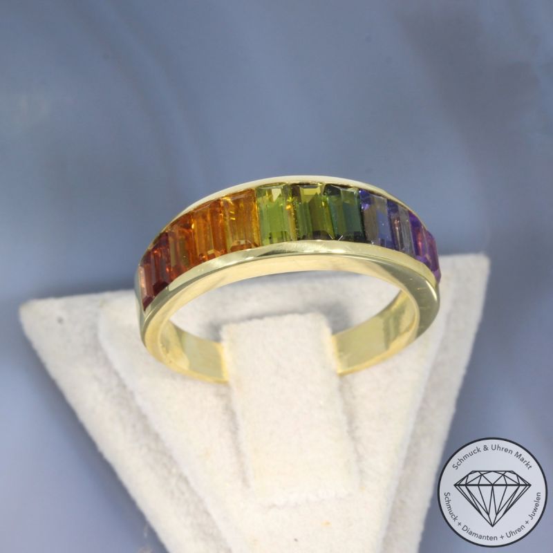 Wert 1790 € Farbedelstein Ring 750er/18 Karat Gelb Gold Größe 59 – 105818