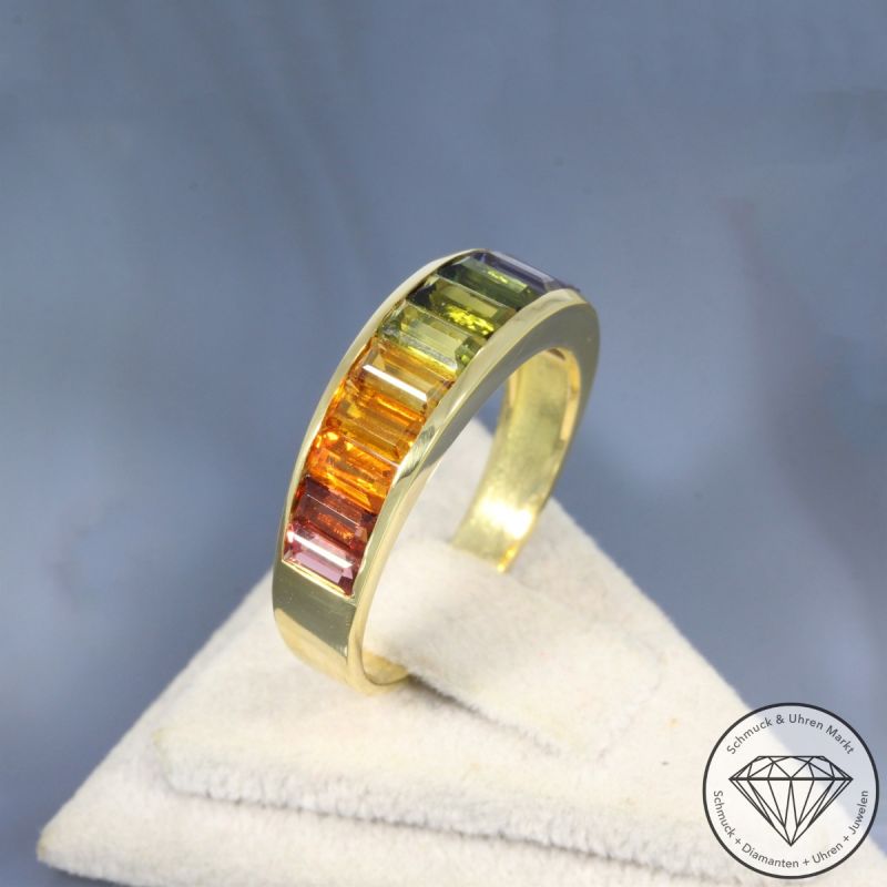 Wert 1790 € Farbedelstein Ring 750er/18 Karat Gelb Gold Größe 59 – 105818