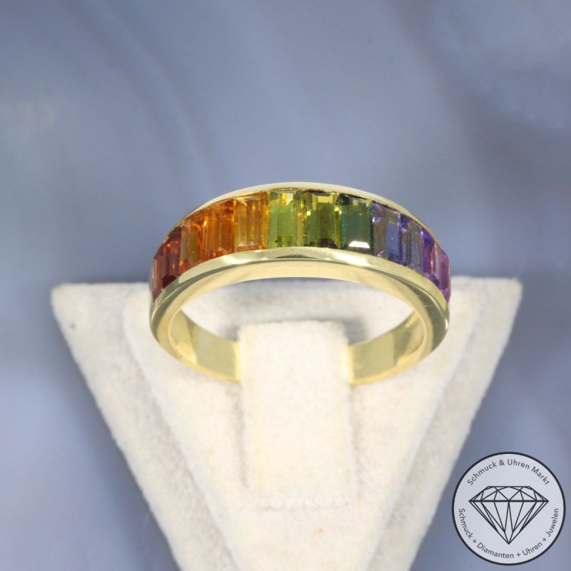 Wert 1790 € Farbedelstein Ring 750er/18 Karat Gelb Gold Größe 59 – 105818