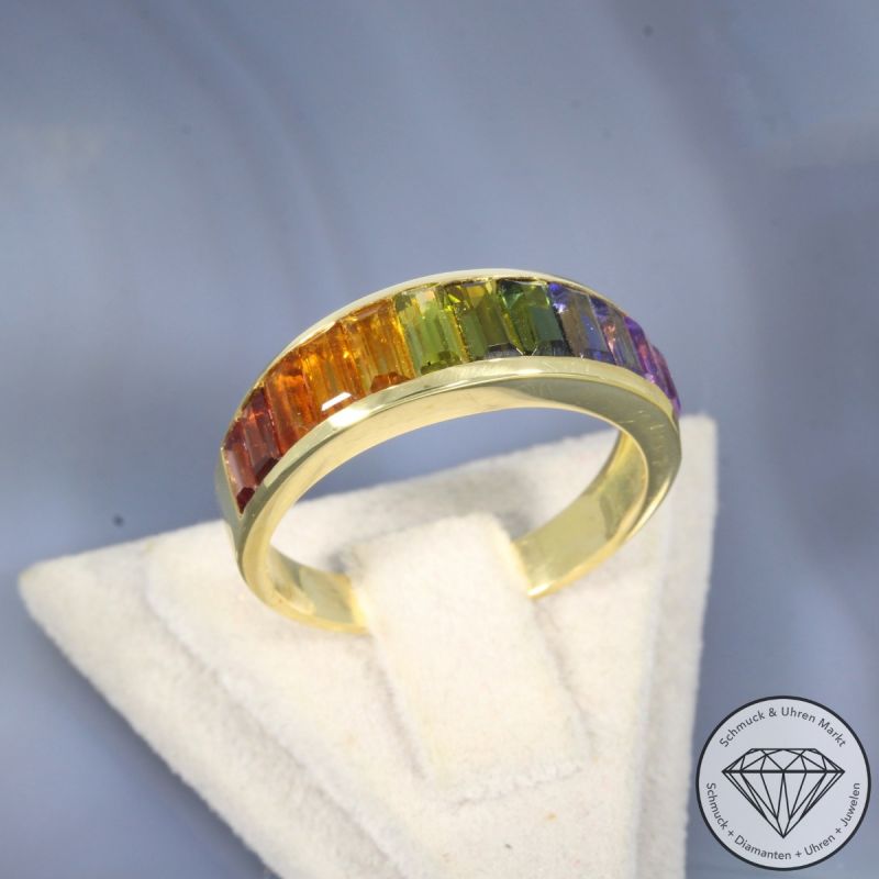 Wert 1790 € Farbedelstein Ring 750er/18 Karat Gelb Gold Größe 59 – 105818