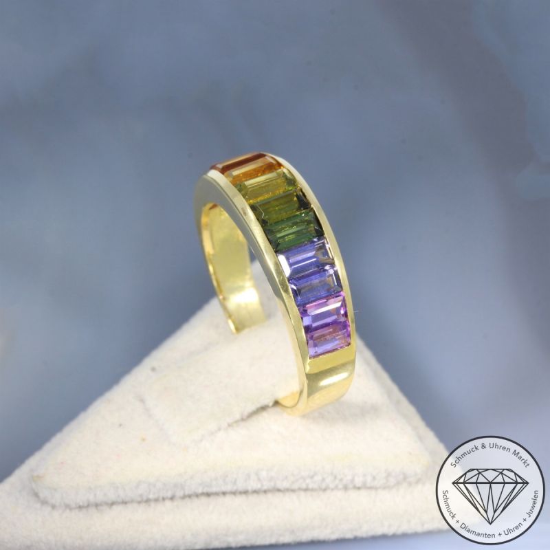 Wert 1790 € Farbedelstein Ring 750er/18 Karat Gelb Gold Größe 59 – 105818