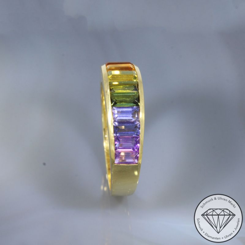 Wert 1790 € Farbedelstein Ring 750er/18 Karat Gelb Gold Größe 59 – 105818