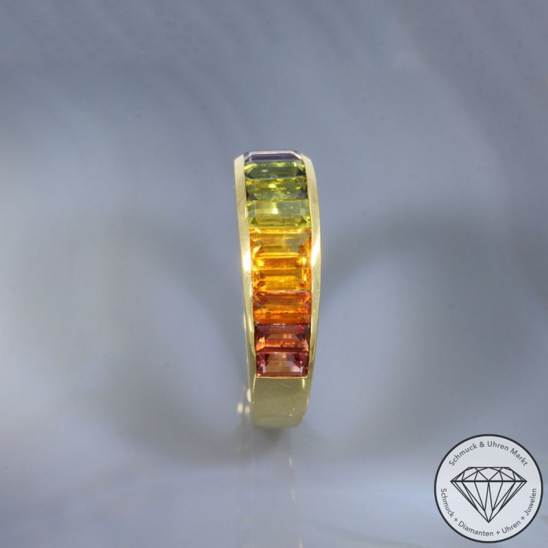 Wert 1790 € Farbedelstein Ring 750er/18 Karat Gelb Gold Größe 59 – 105818