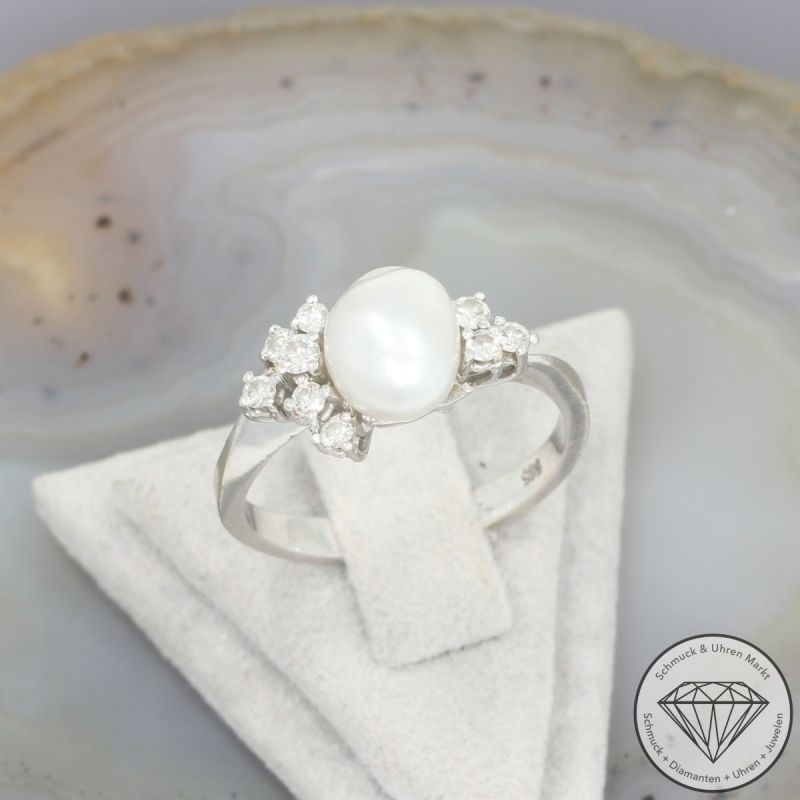 Wert 1590 € Brillant Perl Ring in 585er 14 K Weißgold - 105828