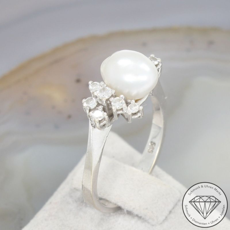 Wert 1590 € Brillant Perl Ring in 585er 14 K Weißgold - 105828