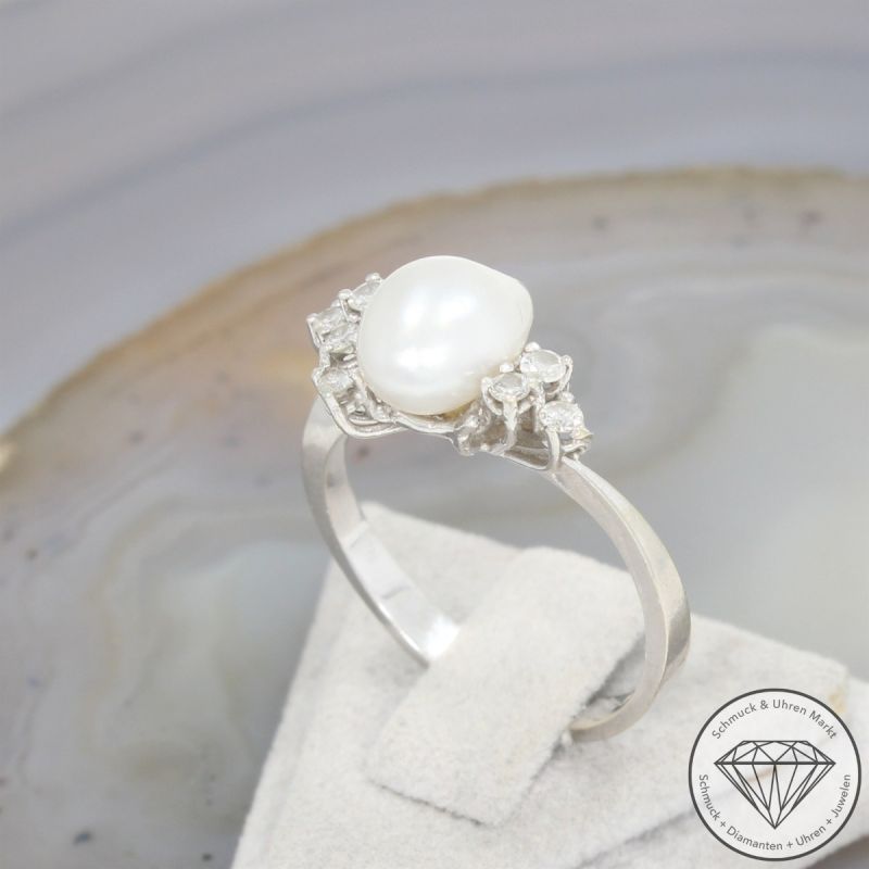 Wert 1590 € Brillant Perl Ring in 585er 14 K Weißgold - 105828