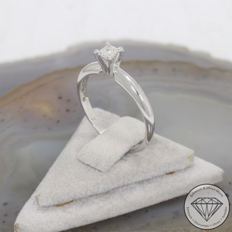 Wert 650 € Solitär Diamant Ring (ca. 0,10 carat) in 417er 10 K Weißgold - 105832