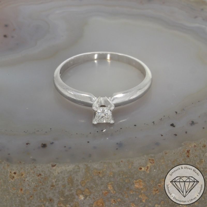 Wert 650 € Solitär Diamant Ring (ca. 0,10 carat) in 417er 10 K Weißgold - 105832