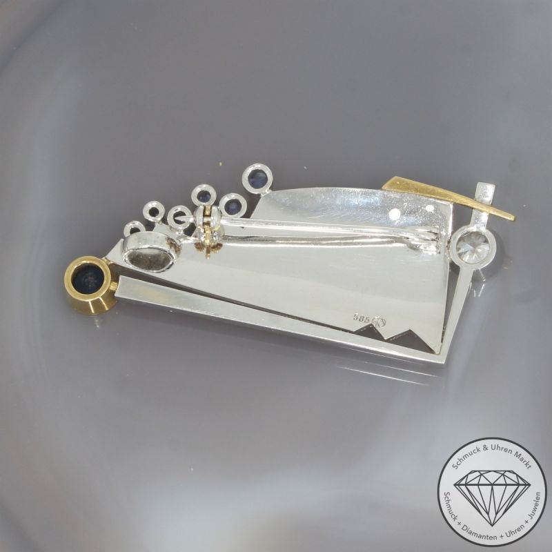 Wert 5390 € Bicolor Brillant Saphir Anhänger Brosche in 585er 14 K Gold - 105844