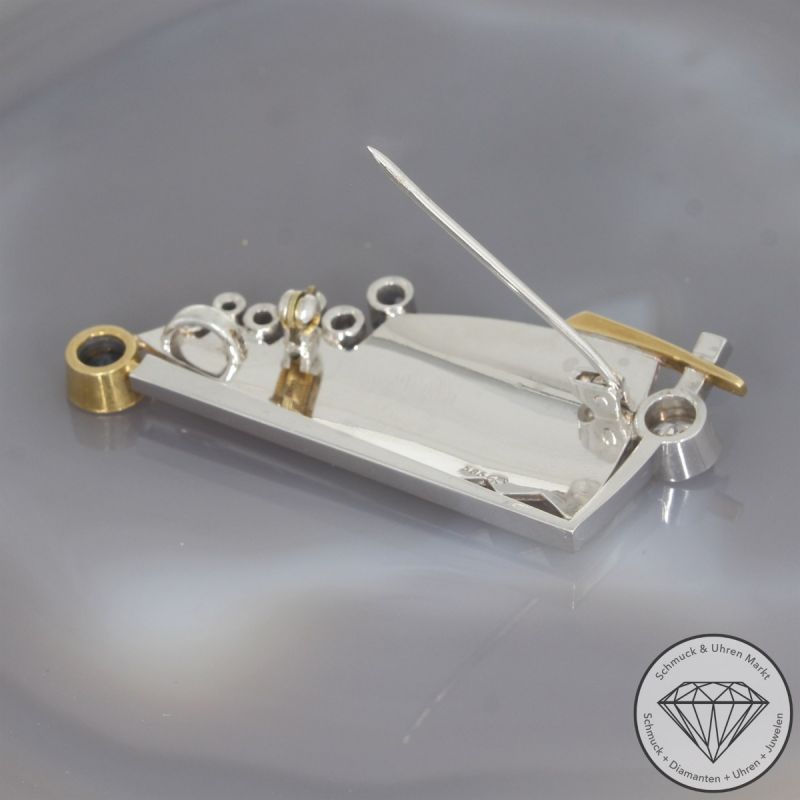Wert 5390 € Bicolor Brillant Saphir Anhänger Brosche in 585er 14 K Gold - 105844