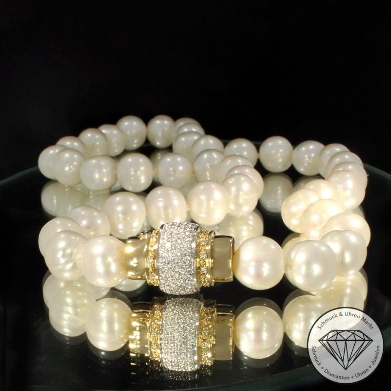 Wert 4750 € Bicolor Brillant Perl Collier in 585er 14 K Gold - 105859