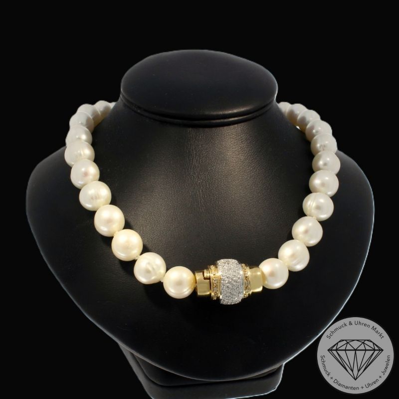 Wert 4750 € Bicolor Brillant Perl Collier in 585er 14 K Gold - 105859