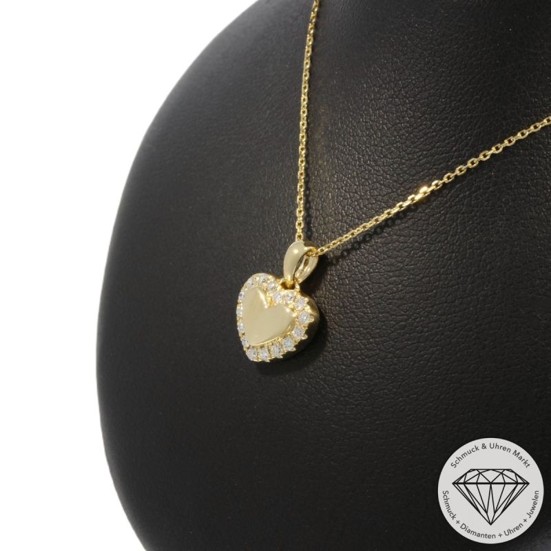 Wert 1290 € Brillant Anhänger & Kette Herz (0,16 carat) in 585er 14 K Gelbgold - H40