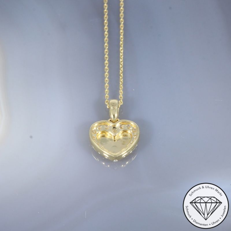 Wert 1290 € Brillant Anhänger & Kette Herz (0,16 carat) in 585er 14 K Gelbgold - H40
