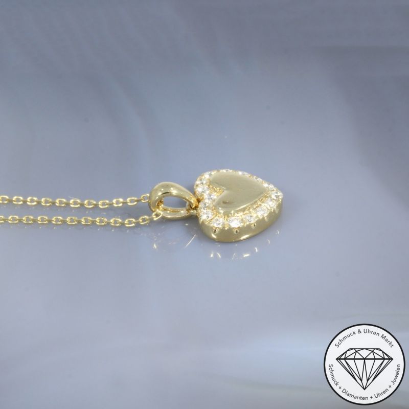 Wert 1290 € Brillant Anhänger & Kette Herz (0,16 carat) in 585er 14 K Gelbgold - H40