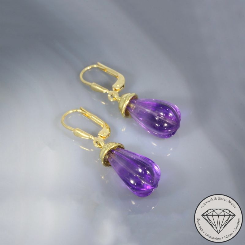 Wert 1190 € Amethyst Ohrringe in 585er 14 K Gelbgold - 106276