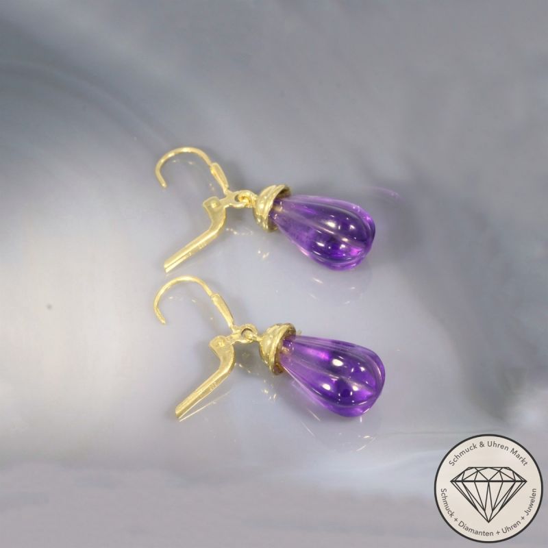 Wert 1190 € Amethyst Ohrringe in 585er 14 K Gelbgold - 106276
