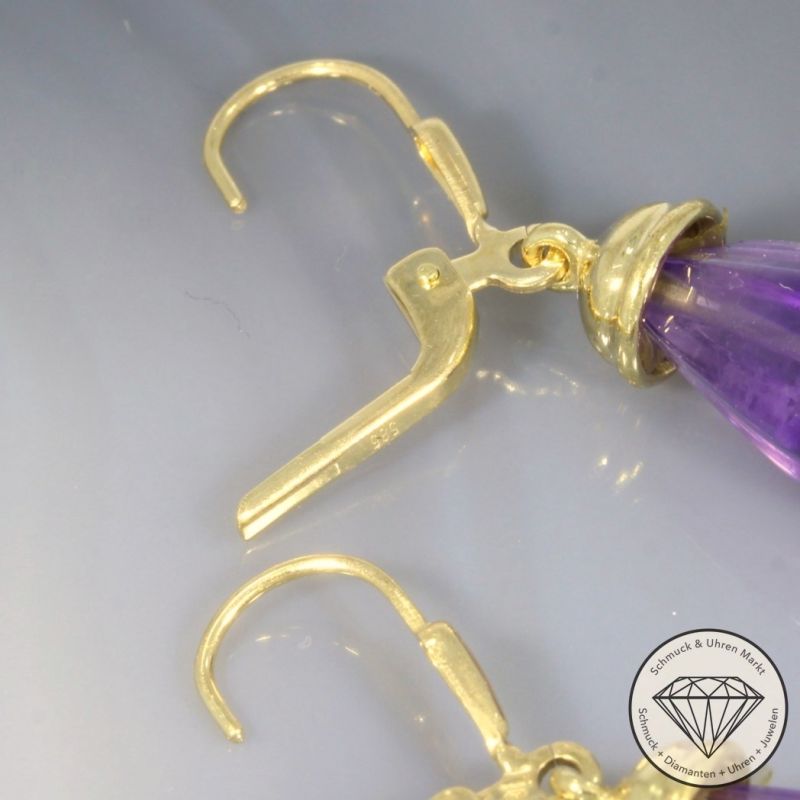 Wert 1190 € Amethyst Ohrringe in 585er 14 K Gelbgold - 106276