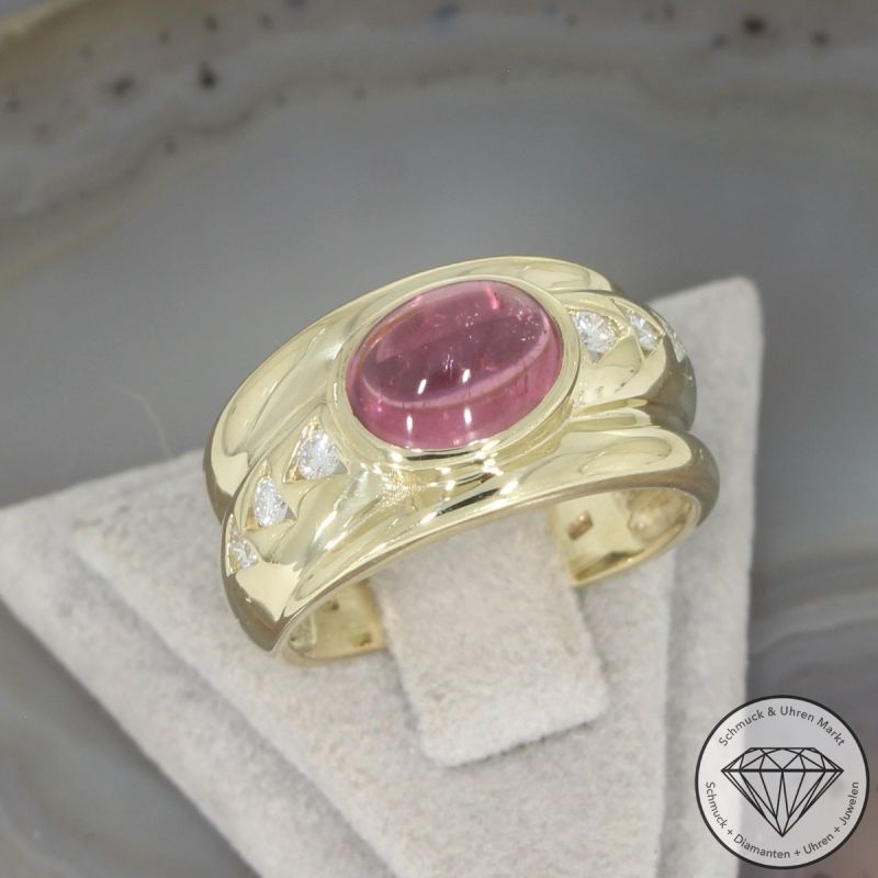Wert 1900 € Brillant Rhodolith Ring in 585er 14 K Gelbgold - 106286