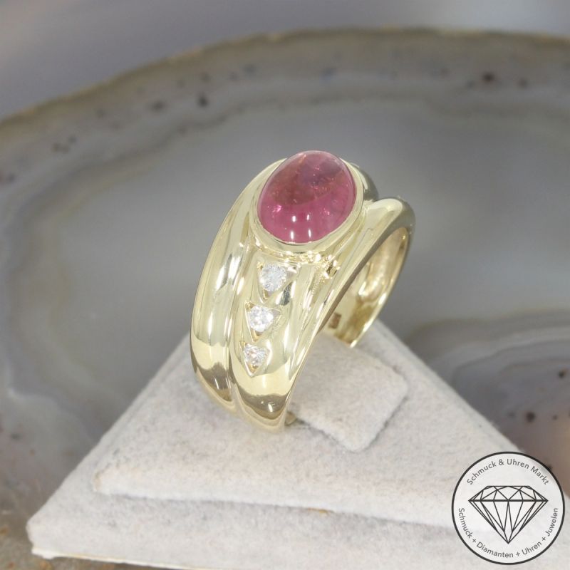 Wert 1900 € Brillant Rhodolith Ring in 585er 14 K Gelbgold - 106286