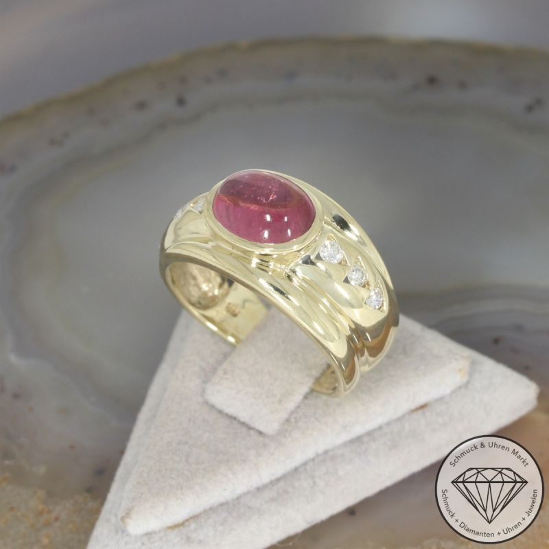 Wert 1900 € Brillant Rhodolith Ring in 585er 14 K Gelbgold - 106286