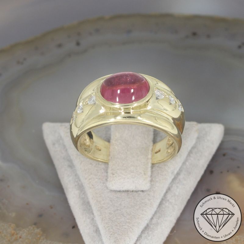 Wert 1900 € Brillant Rhodolith Ring in 585er 14 K Gelbgold - 106286