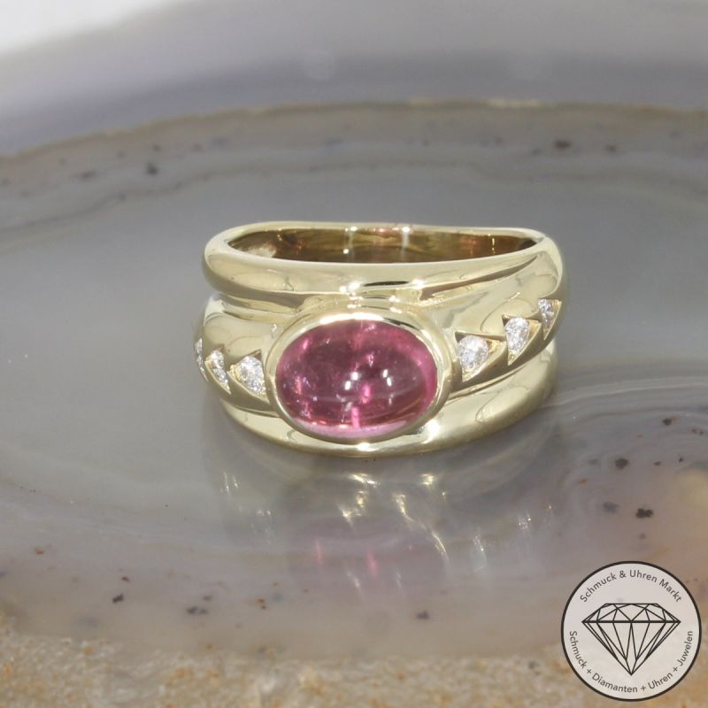 Wert 1900 € Brillant Rhodolith Ring in 585er 14 K Gelbgold - 106286